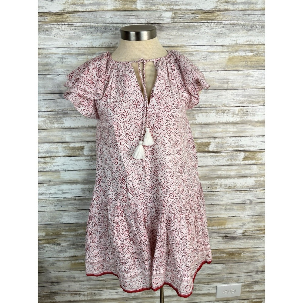 Cleobella Jaya Mini Dress Boho Paisley Preppy Peasant Dress in Pink Size X Small